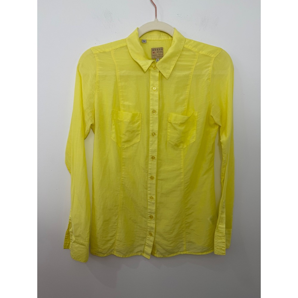 Guess Womens Yellow Long Sleeve Button Down Shirt W31H0VW31X0 Size S